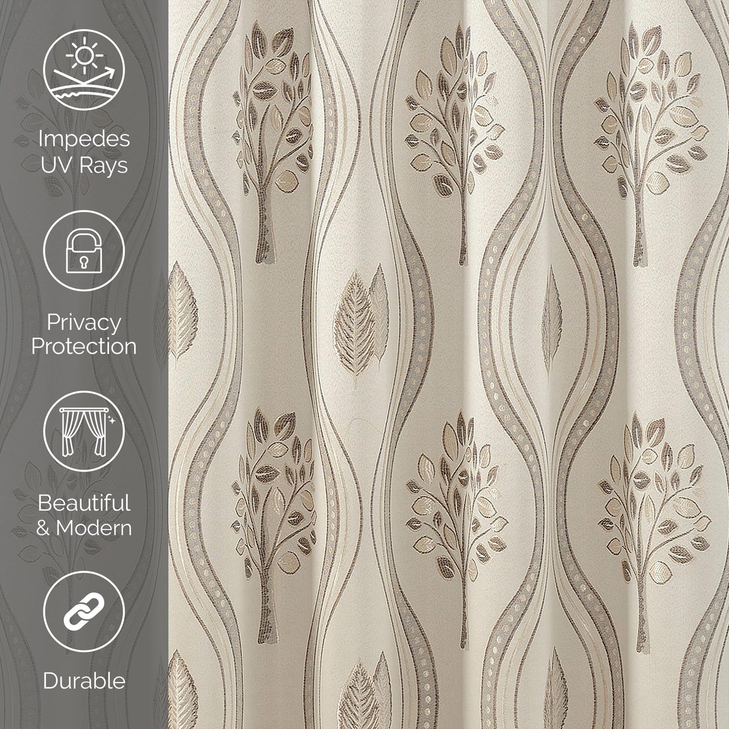 Elegant Comfort Luxurious Beautiful Curtain Panel Set with Attached Valance and Backing 54" X 84 inch (Set of 2), Beige