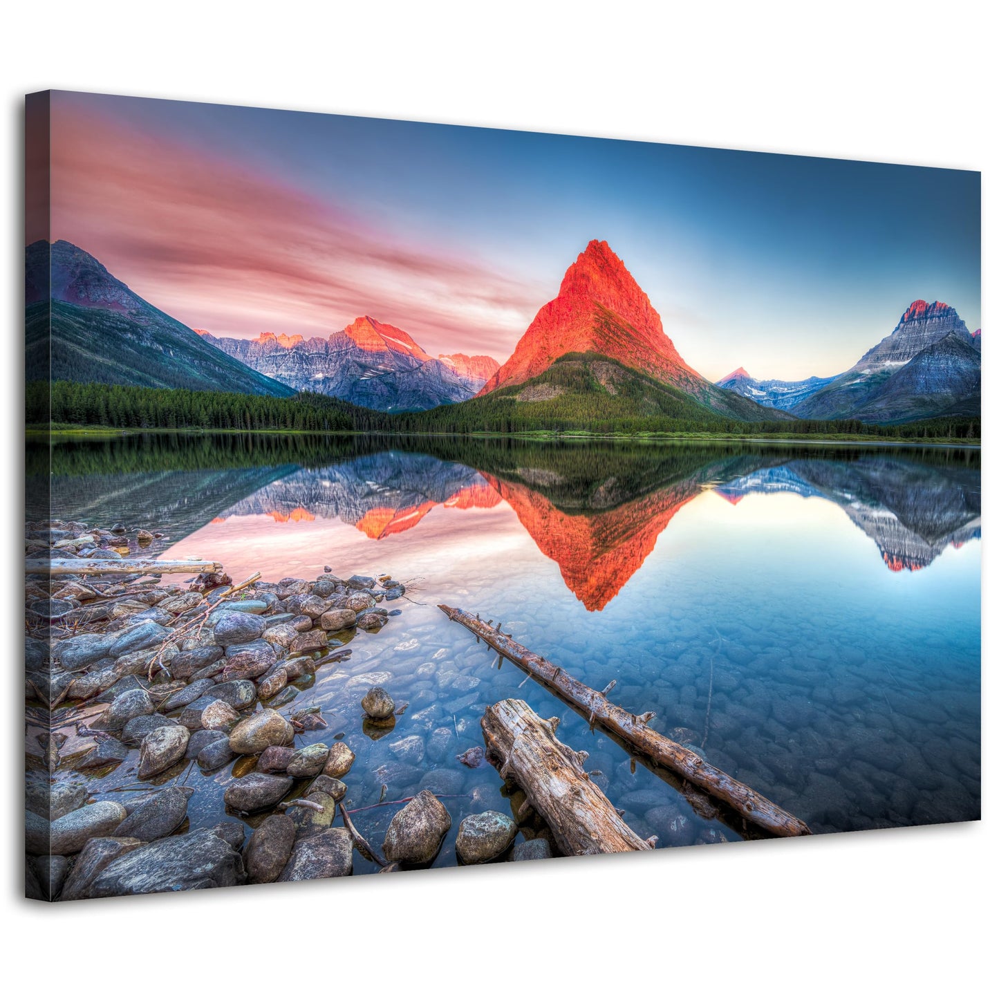 Glacier Mountain Wall Art Sunset Lake Reflection Landscape Canvas Wall Decor National Park Scenery Posters Prints Painting Modern Nature Photo Artwork for Living Room Bedroom Home Decorations 12x16