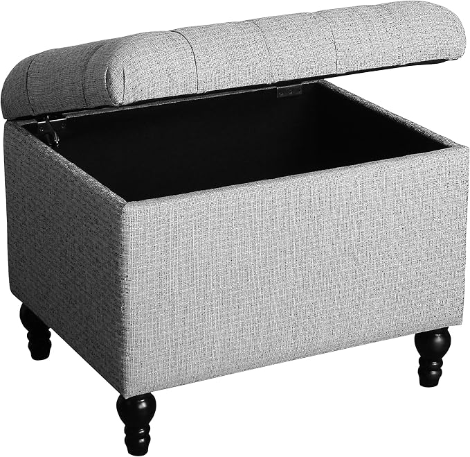 Spatial Order Home Decor | Upholstered Button Tufted Storage Ottoman | Hinged Lid Ottoman with Storage for Living Room & Bedroom | Decorative Home Furniture (Pewter Gray)