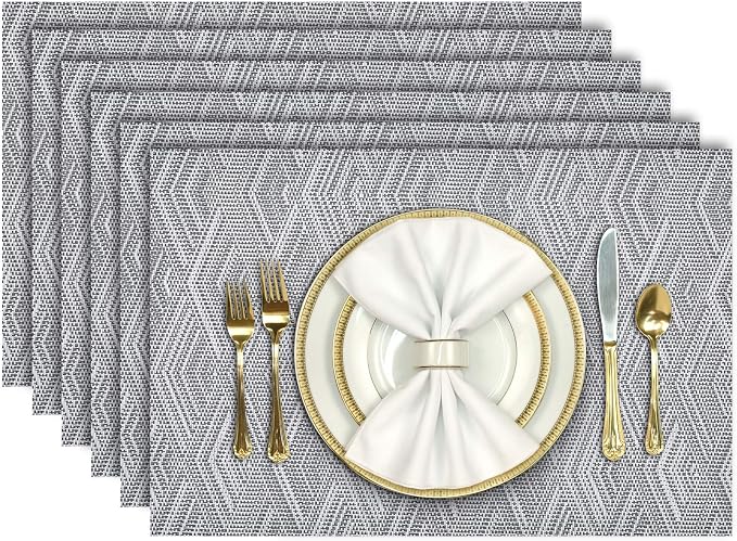 Aofmee Placemats Set of 6, Heat Resistant Place Mats, Washable Durable PVC Table Mats, Woven Vinyl Plastic Placemats for Kitchen Dining Table, Non-Slip Stain Resistant Placemats Indoor, Easy to Clean