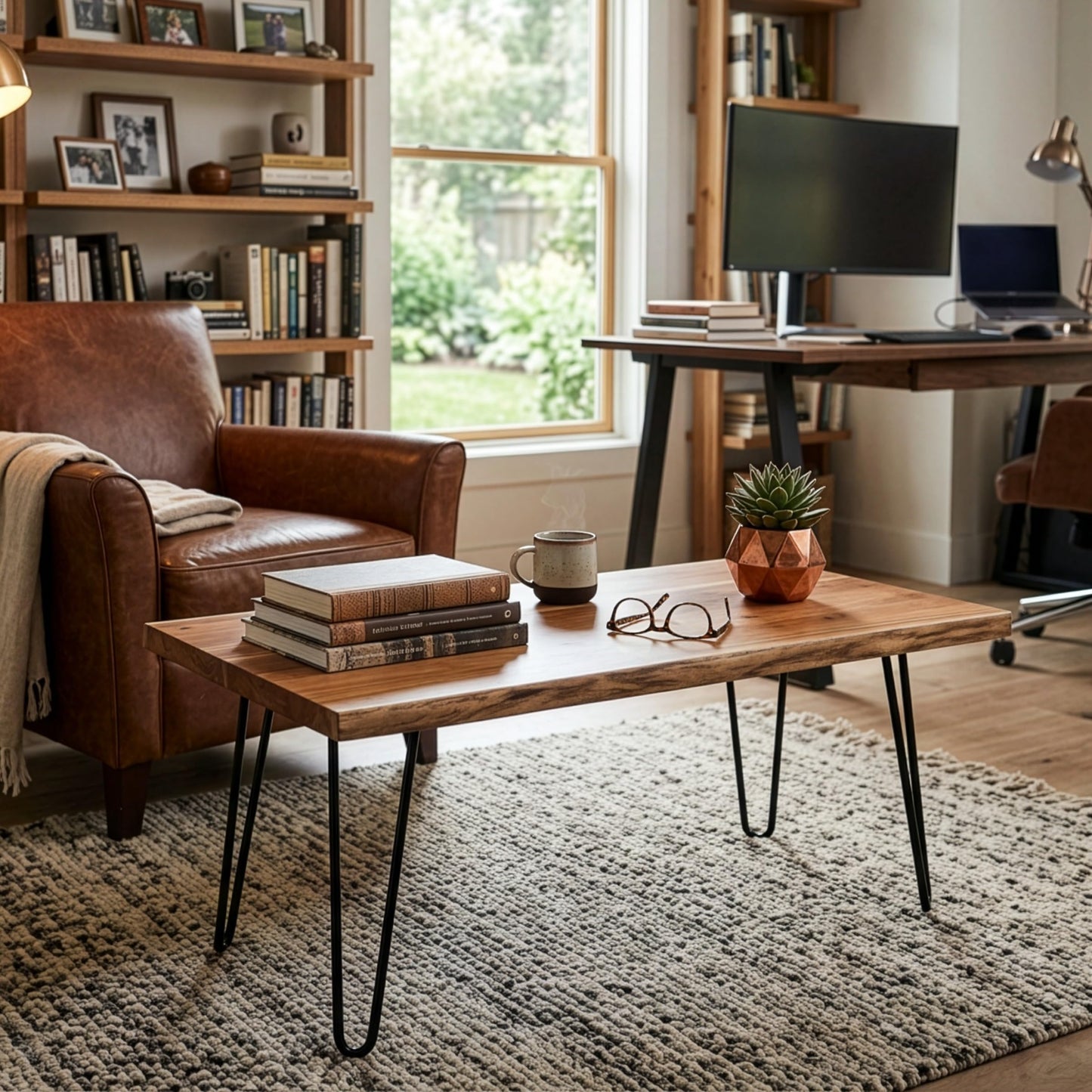 Alaterre Furniture 48-Inch Live Edge Coffee Table with Hairpin Metal Legs – Rustic Modern Farmhouse Solid Acacia Wood Living Room Table in Natural Finish