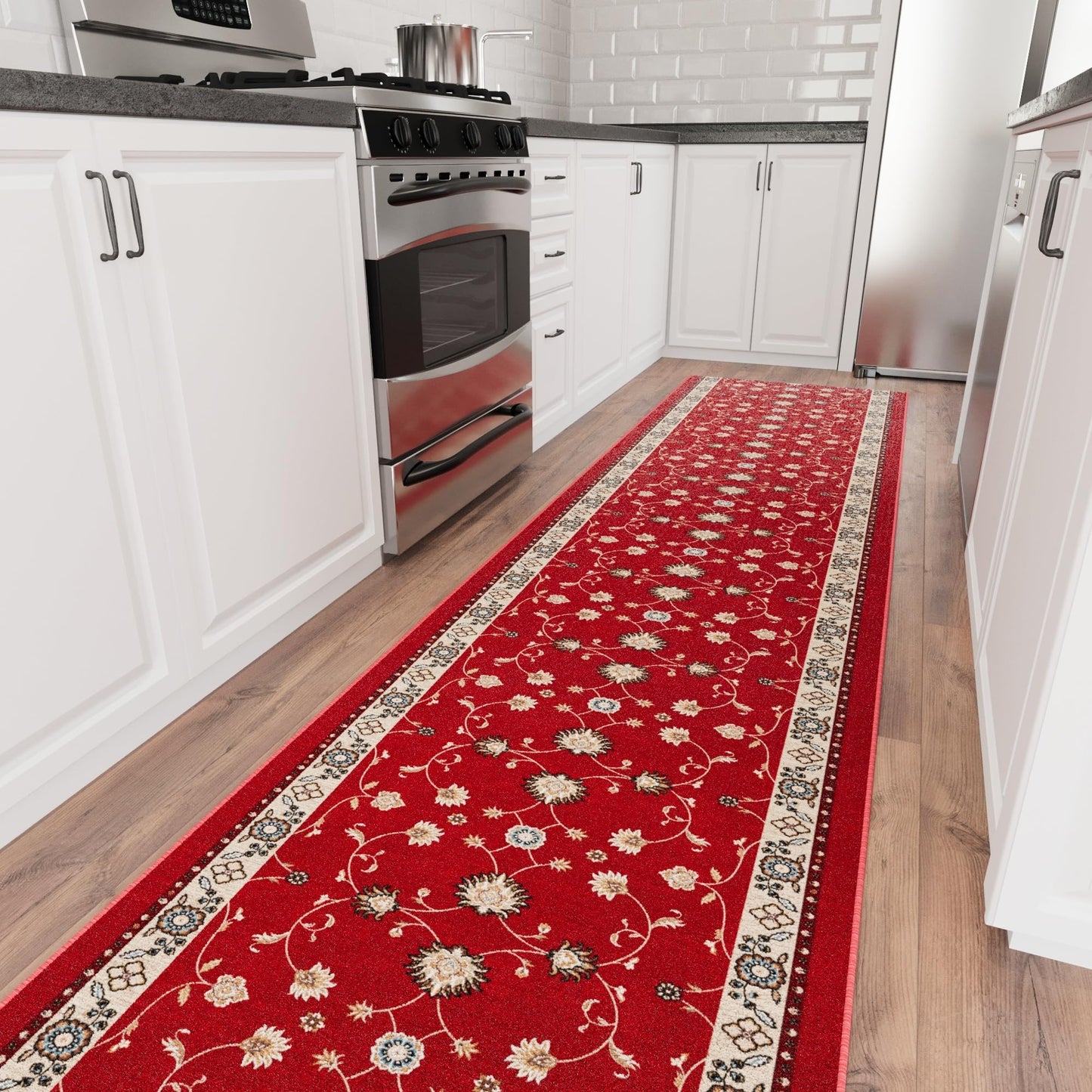 Ottomanson Aisle Runner Rug 2'7" x 50' – Soft Non-Slip Rug, Low Pile Carpet for Hallways, Events, Churches & Extra-Long Indoor Spaces, Mahal Red