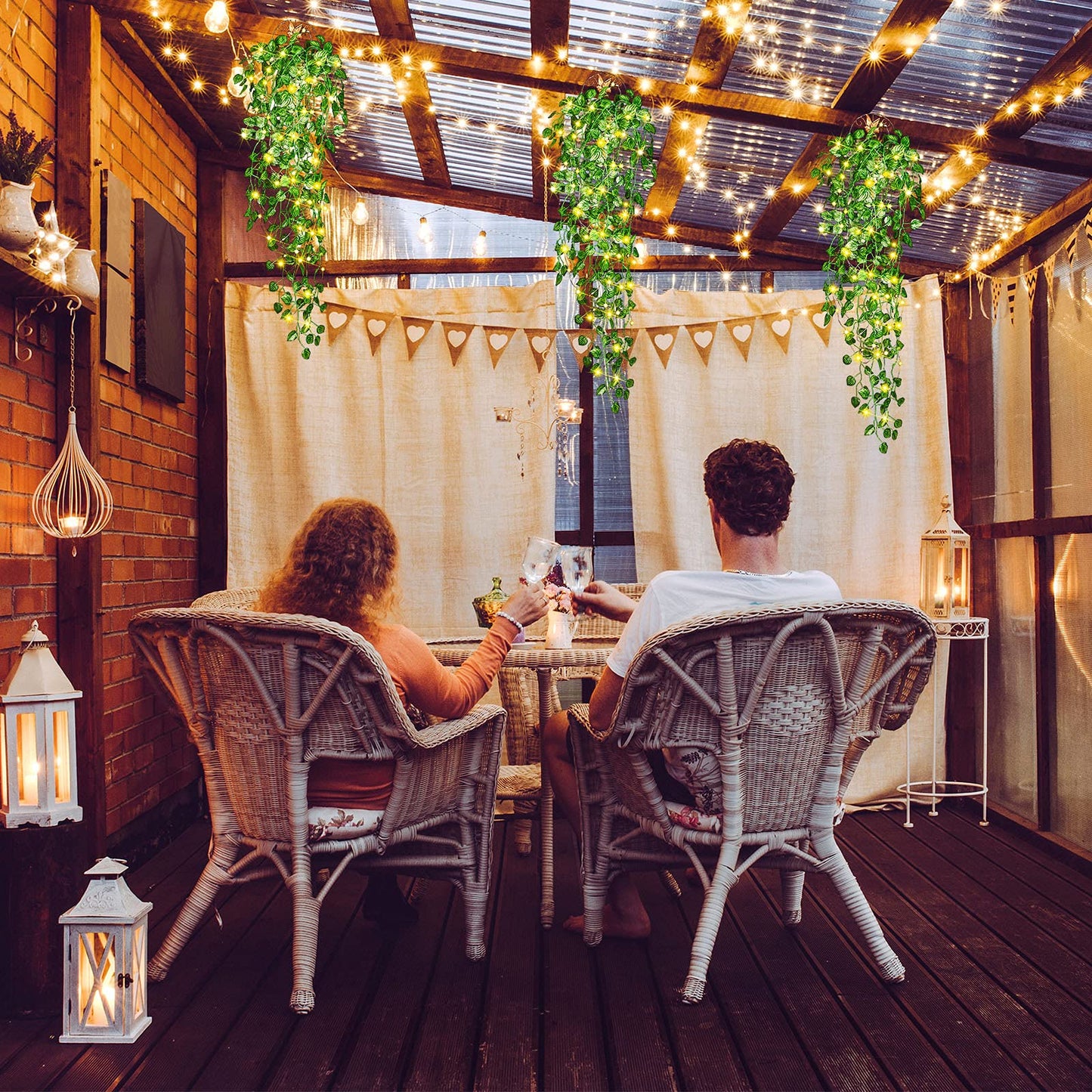 3 Packs LED Artificial Hanging Plants, 3.6 ft Fake Hanging Plant, Ivy Vine Fake Leaves Greeny Chain Wall Home Room Garden Wedding Garland Outside Decor (Basket Not Included) (Watermelon Leaves Style)