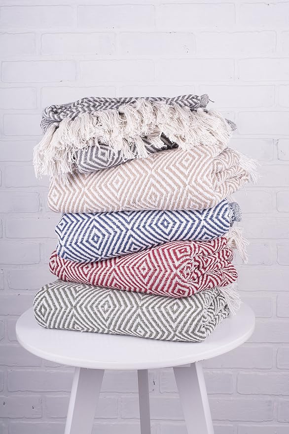 DII Diamond Throw Collection Woven Cotton, 50x60, Barn Red
