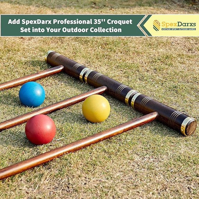 Six Player Croquet Game, 35’’ Croquette Set with Premium Wooden Mallets/Colored Balls/Wickets/Stakes/Carrying Bag, Classic Outdoor Backyard Lawn Games for Teens Adults Family