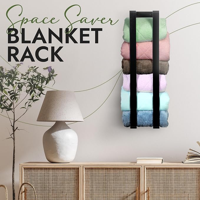 RELODECOR Blanket Wall Rack – Floating Shelf for Living Room & Bedroom, Rustic Wall-Mounted Blanket Holder, Bedding & Towel Organizer, Space-Saving, Stylish Black Design