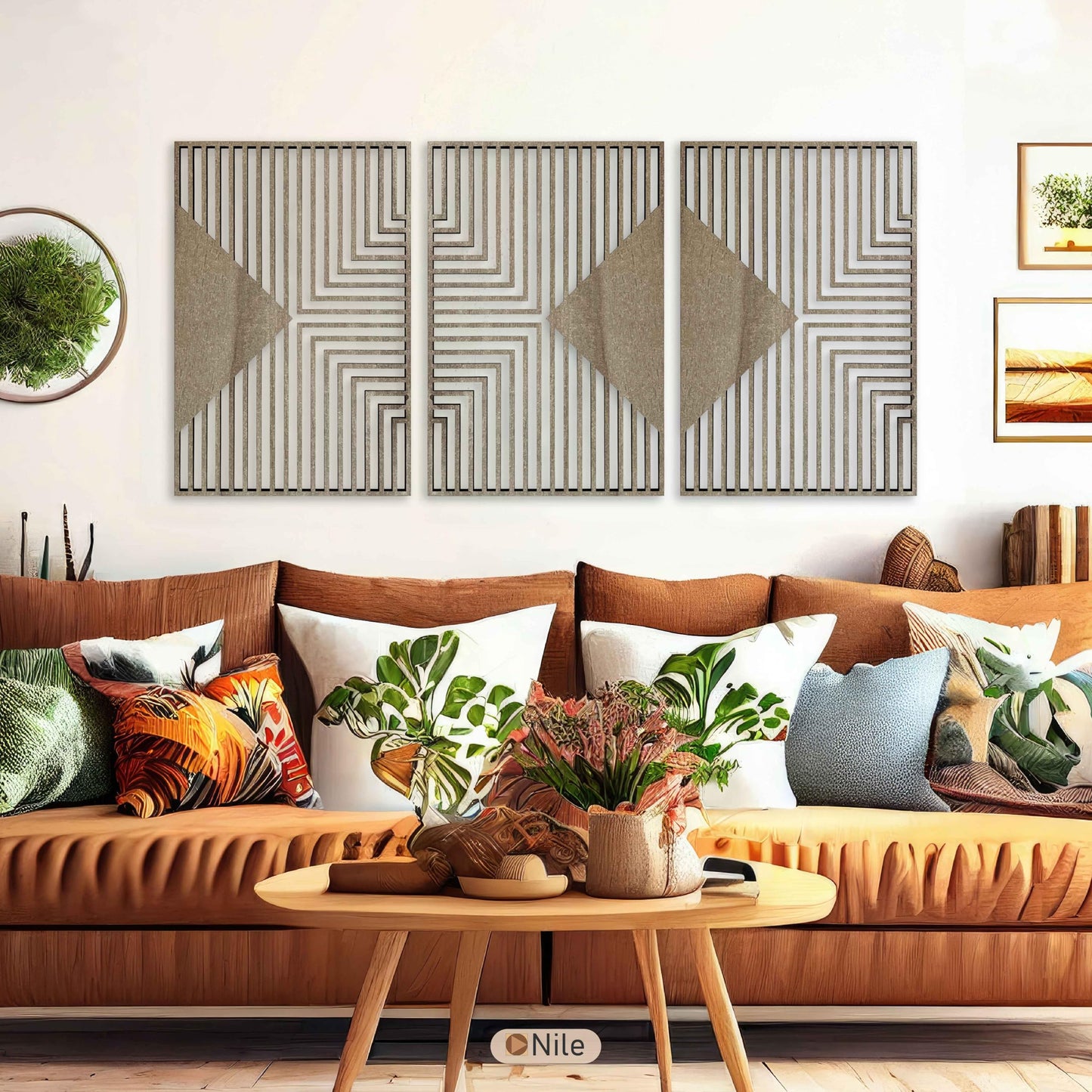 Diamond Wood Wall Art Triptych, Art Deco Inspired Geometric Wooden Panels, Mid Century Modern Minimalist Decor, Large Housewarming Gift for Living Room and Bedroom