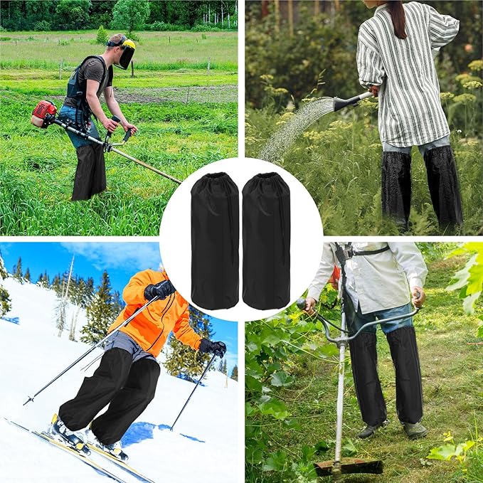 Xindojuz 2 PCS Lawn Care Leg Gaiters for Hiking Men, Waterproof Leg Guards for Snow Boots, Garden Trimming Weeds Eater Legs Chaps, Adjustable Legs Guards for Garden and Farm Working, Black