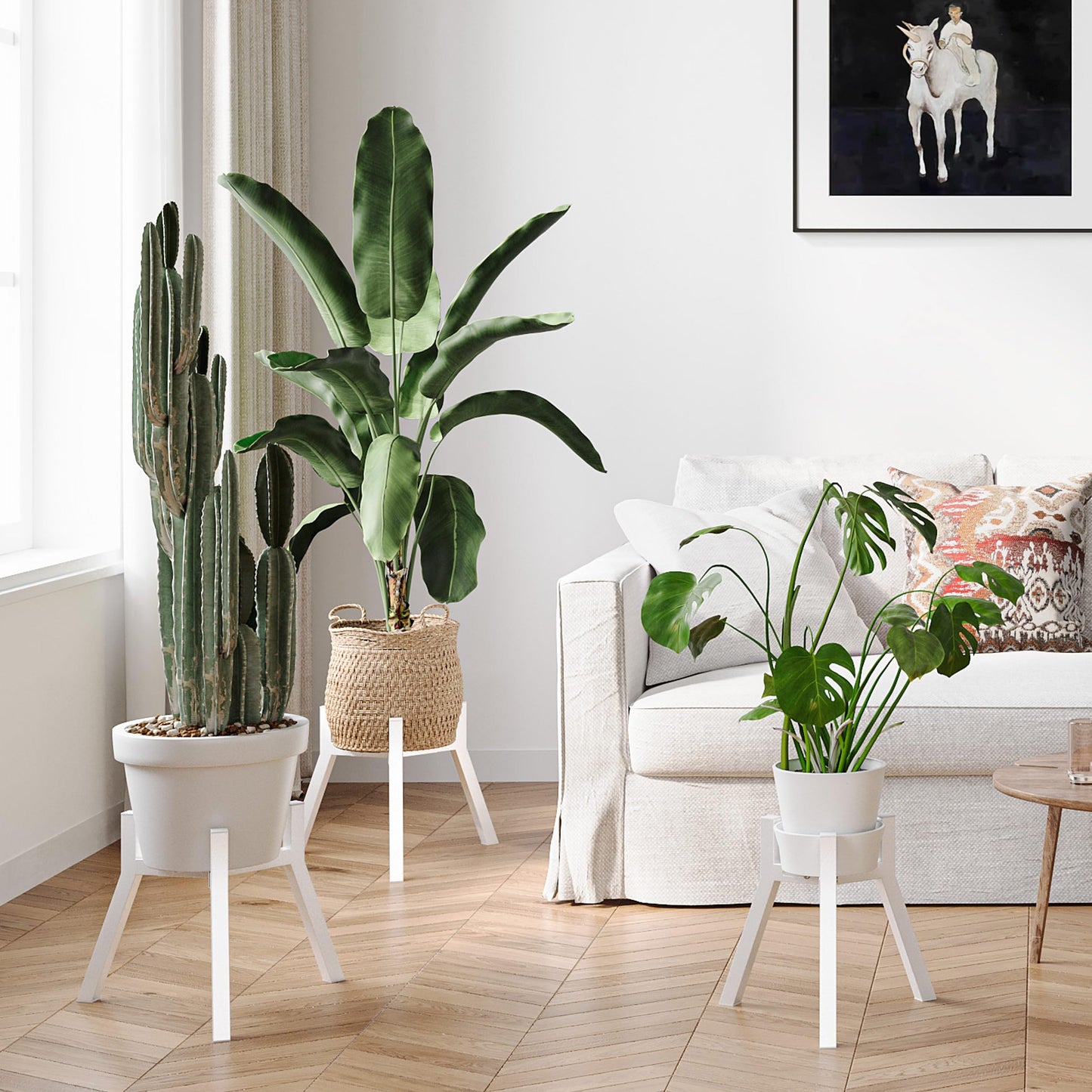 IRCPEN Adjustable Plant Stands Set of 2, Metal Small Plant Holder, Heavy Duty Stable Flower Holder Stand Rack for Various Pot Sizes Indoor Outdoor Corner Living Room Balcony Office White PS-007WH-2