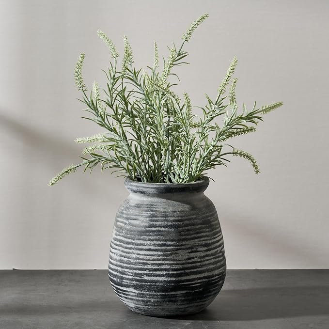 SIDUCAL Ceramic Rustic Farmhouse Flower Vase, Pottery Decorative Flower Vase for Home Decor, Table, Living Room Decoration, Shelf Decor, Mantel, 7.3 Inch, Black