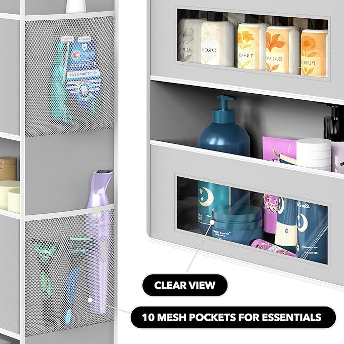 Simple Houseware Large Heavy Duty Over the Door Organizer with 5 Clear Window Pockets, 45 lbs Capacity for Pantry, Closet, Bathroom, Gray