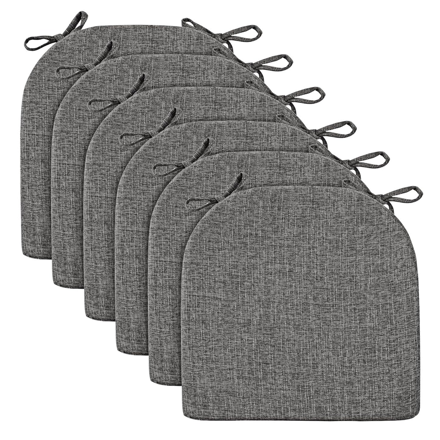 Wellsin Chair Cushions for Dining Chairs 6 Pack - Kitchen Chair Cushions with Ties and Non-Slip Backing - Dining Chair Pads 16"X16"X2", Dark Gray