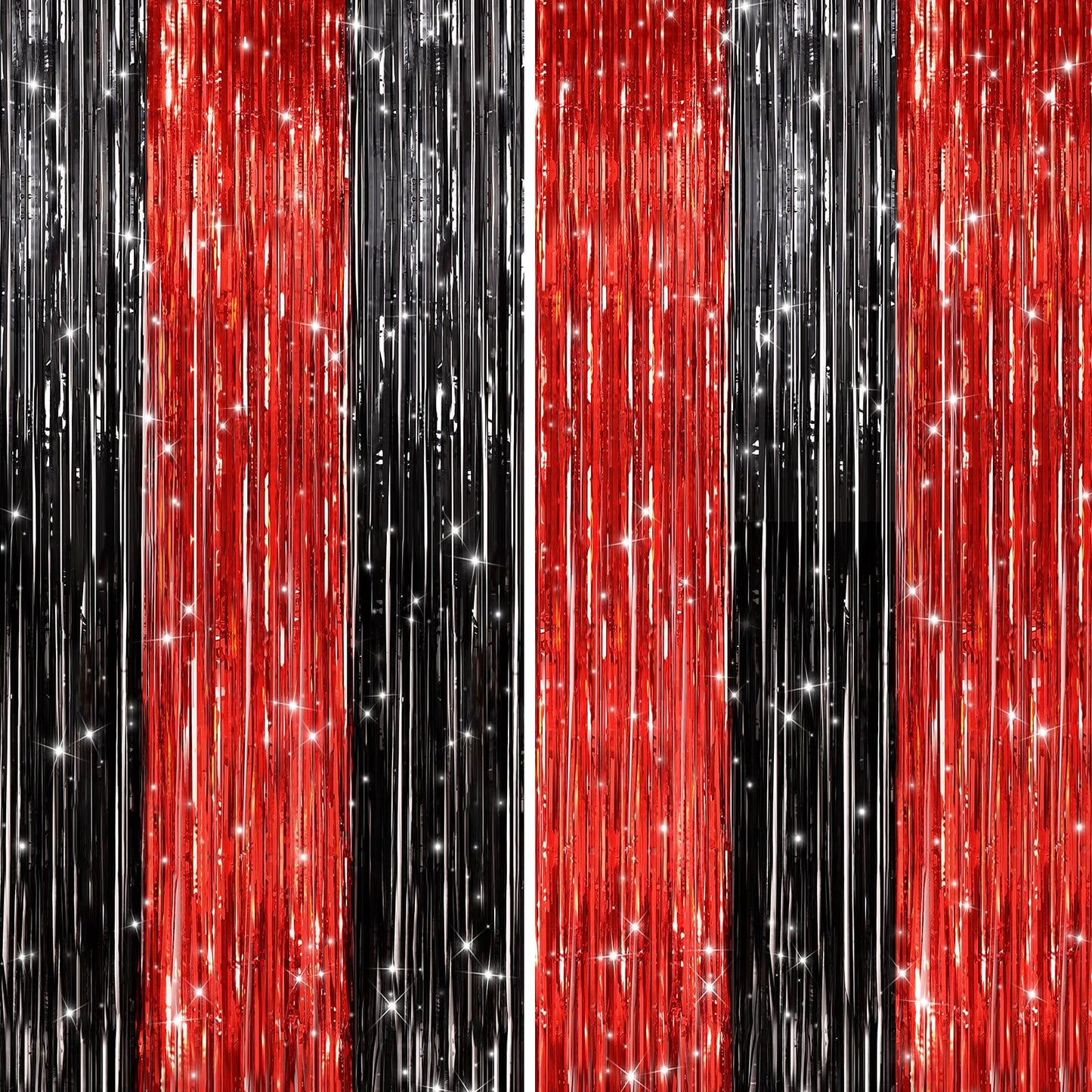 2 Pack Black and Red Foil Fringe Curtains Party Decorations, Tinsel Curtain Backdrop Streamers for Birthday Graduation Fiesta Stranger Theme Halloween Christmas Party Decors Supplies Door Streamers