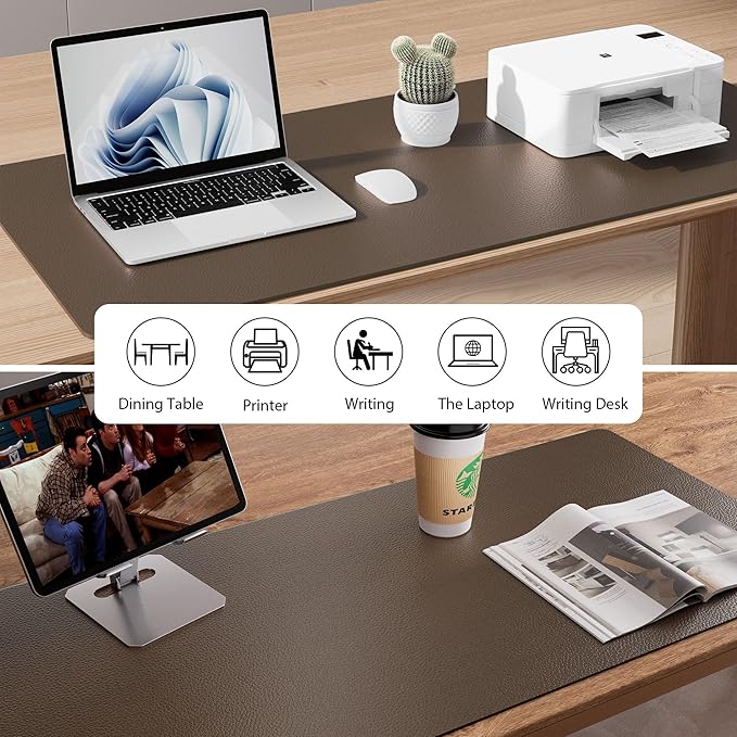 Aothia Leather Desk Pad Protector, Office Mat, Large Mouse Pad, Non-Slip PU Leather Blotter, Laptop Desk Pad, Waterproof Writing Pad for Office and Home (Coffee, 31.5" x 15.7")