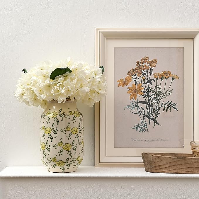 SIDUCAL Ceramic Vintage Pastoral Vase, 8.78 Inch Chinoiserie Floral Vase, Retro Ice Cracked Rustic Farmhouse Vases for Home Decor, Living Room, Bookshelf, Office, Tuscan Decor, Yellow Rose Pattern