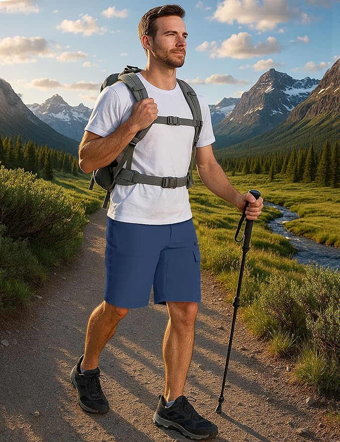 CRYSULLY Men's Hiking Cargo Shorts Outdoor Summer Lightweight Quick Dry Work Casual Shorts with 5 Zipper Pockets