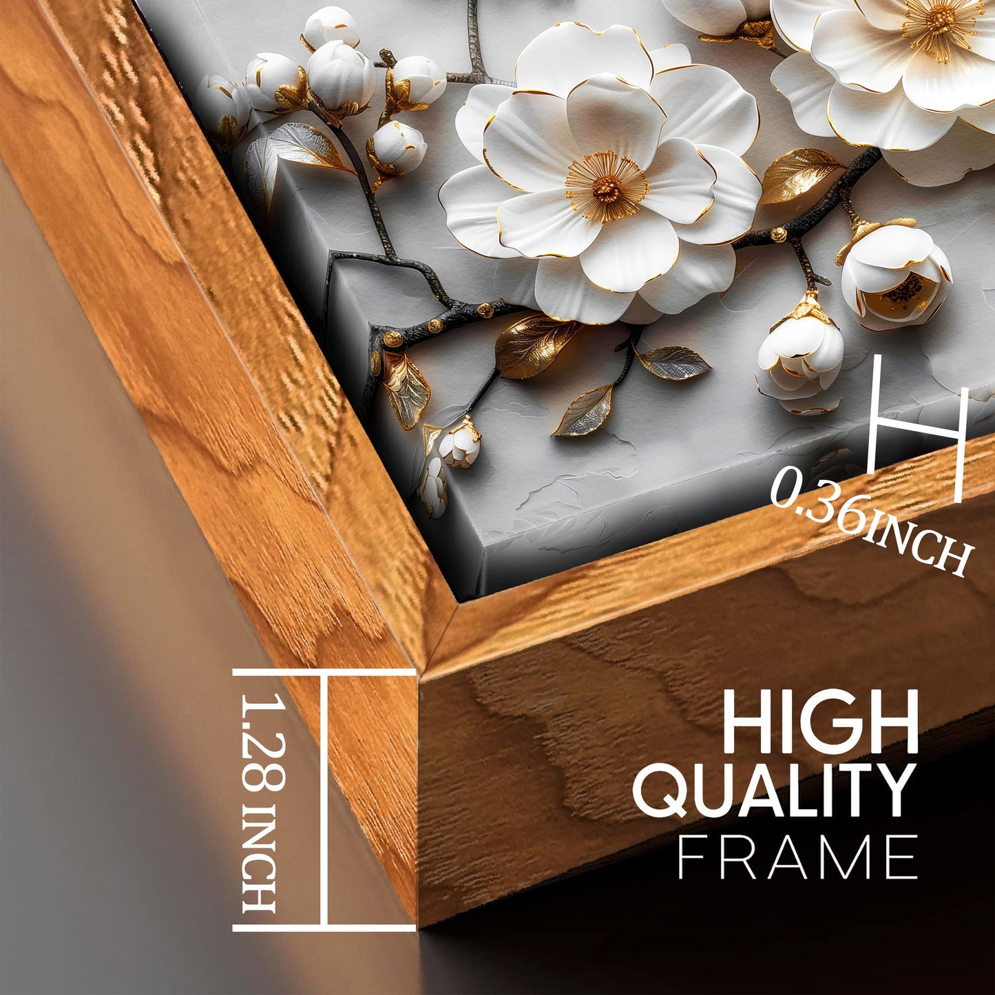 Ouzzlie Floral Wall Decorations White Pictures Modern Framed Poster Wall Art Gold Wall Decor Big Artwork 29"x 59"