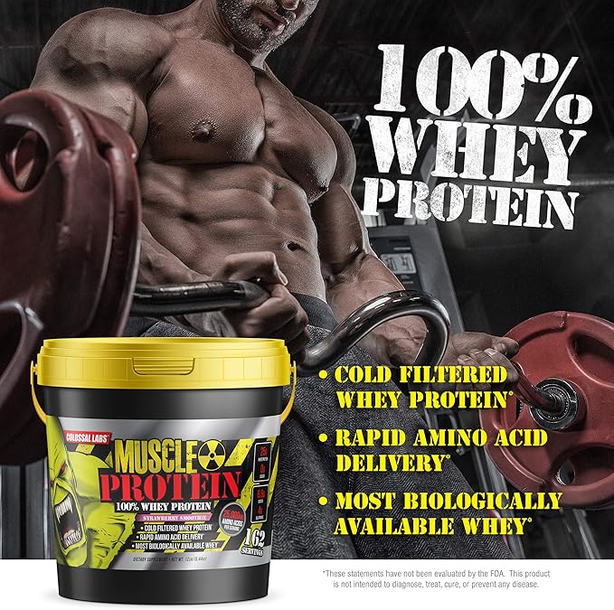 Muscle Protein Whey Powder [12 lbs/Pack of 1]??Cold Filtered, 25g Pure Protein, 6.6g BCAAs (Packaging May Vary) (12LB, Strawberry)