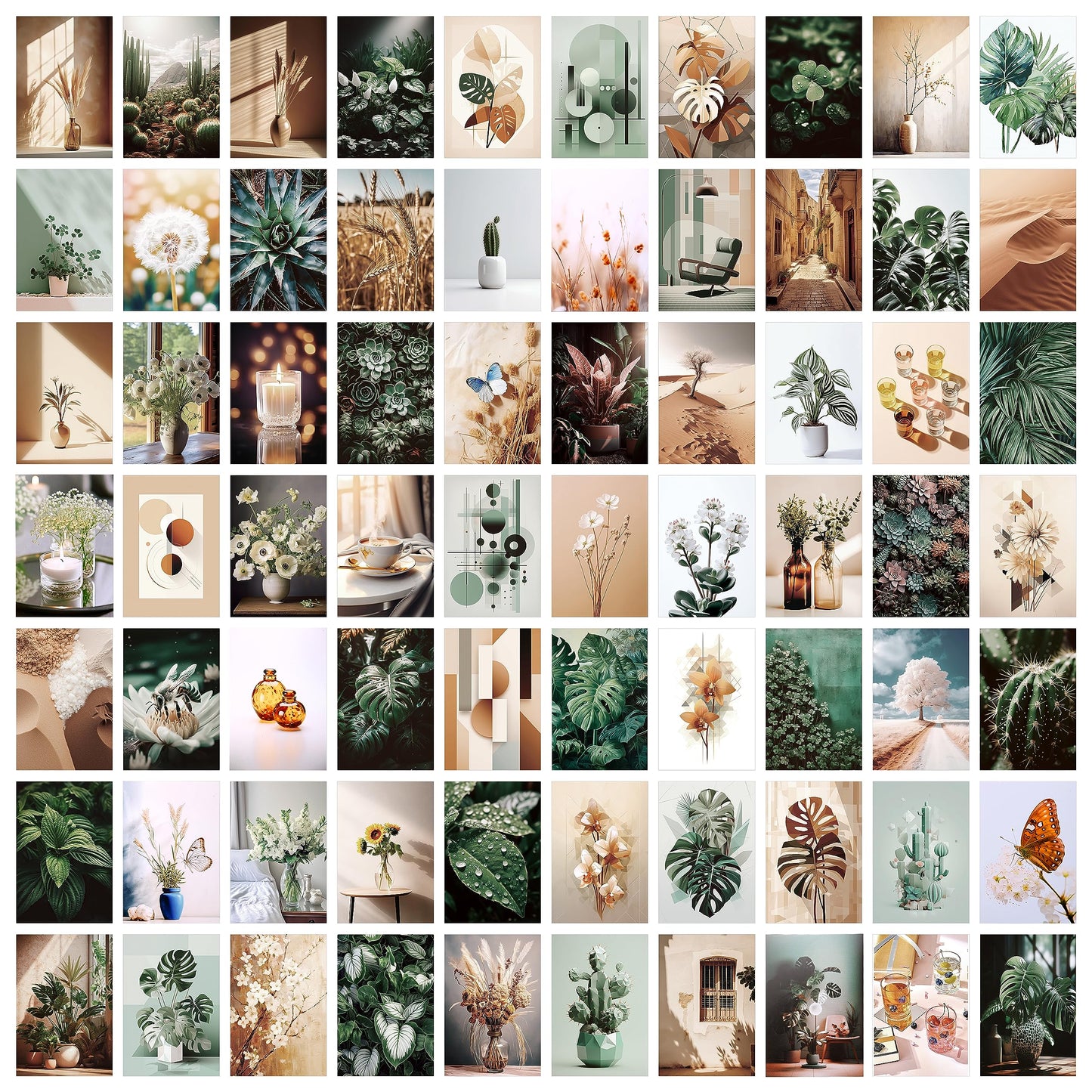 LIIGEMI 70PCS Botanical Wall Collage Kit Aesthetic Pictures, Photo collage kit, Bedroom Decor for Teen Girls, VSCO Girls Bedroom Decor, Aesthetic Posters，70 Set 4x6 Inch (Green)