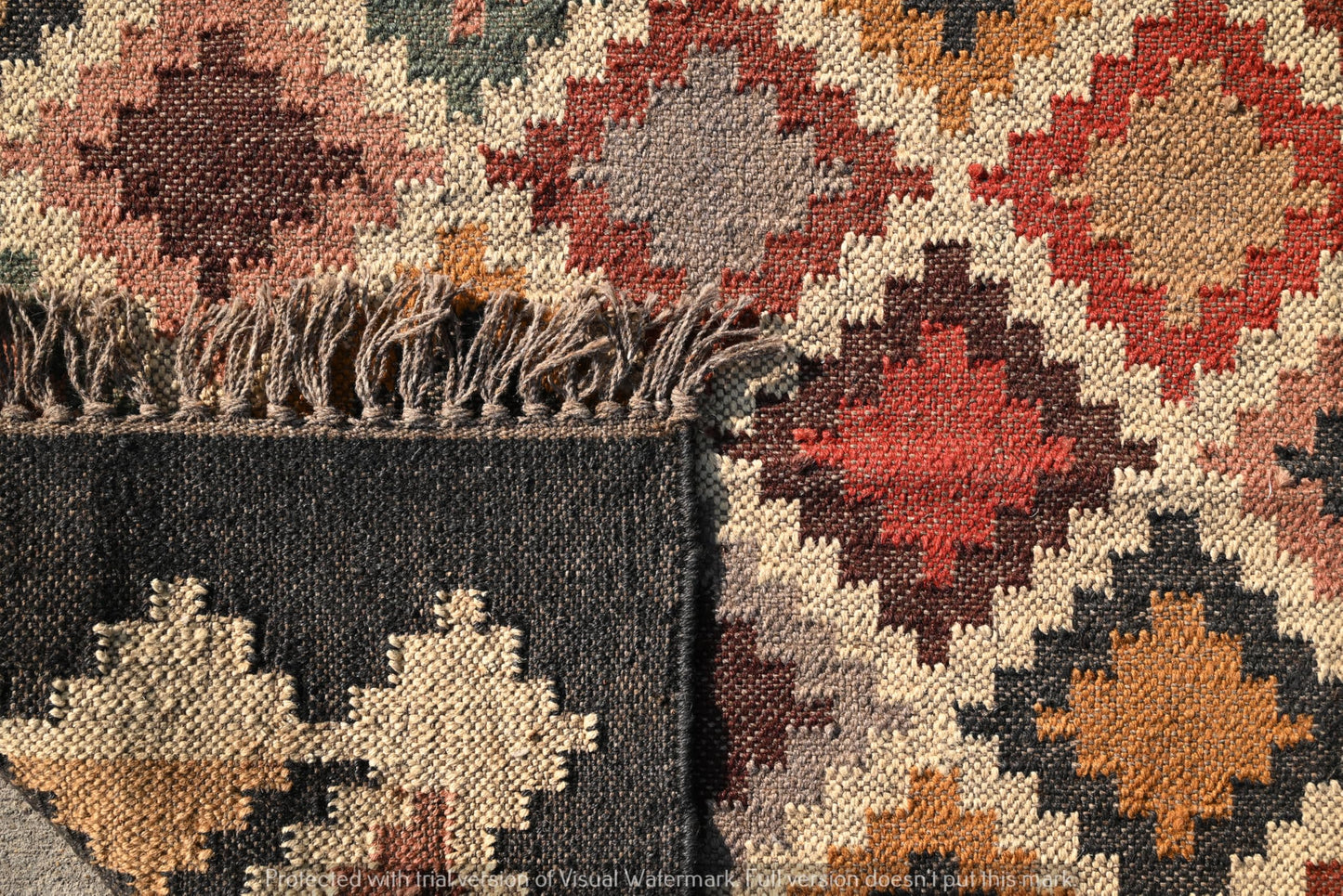 RugsJaipurIndia Boho Kilim Area Rug Wool & Jute Flatweave Handmade Tribal Geometric Rug Southwestern Farmhouse Carpet for Living Room Bedroom Kitchen Entryway 2X3