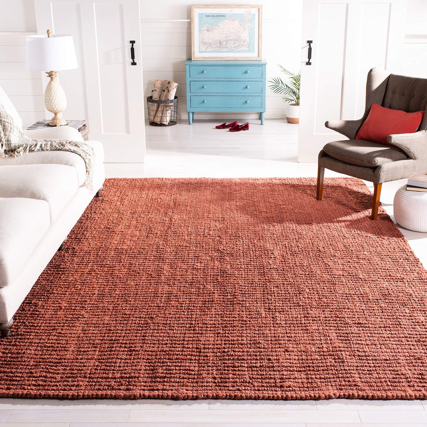 SAFAVIEH Area Rug 8x10 - Natural Fiber Collection - Large - Rust, Handmade Jute, Farmhouse Style, Chunky Textured Thick Pile (NF447C)