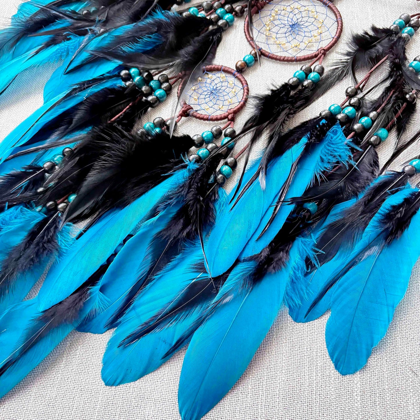 Large Dream Catchers, Boho Handmade Woven Blue and Black Dream Catcher Wall Hanging Ornament for Bedroom Living Room Adults Wedding Party Decor, Festival Blessing Gift (Blue & Black)
