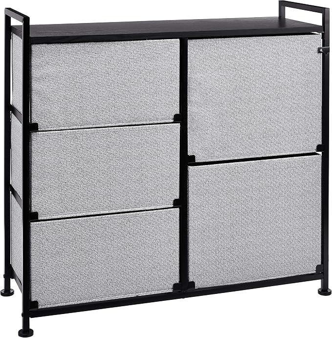 Amazon Basics Closet Organizer with 5-Fabric Storage Drawers for Bedroom, Living Room, Black