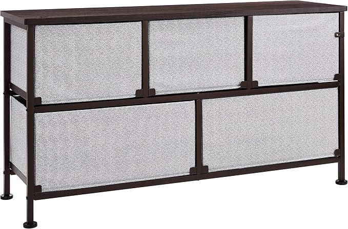 Amazon Basics Extra Wide Fabric 5-Drawer Storage Organizer Unit for Bedroom Closet, Bronze