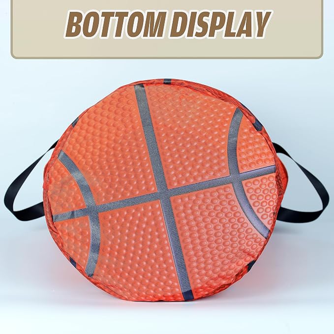 Basketball Texture Laundry Basket Ball Foldable Waterproof Oxford Cloth Funny Tote Bag Laundry Hamper Clothes Storage Bucket Organizer For Bathroom/Laundry Storage/Bedroom 18.9x16.5 Inch