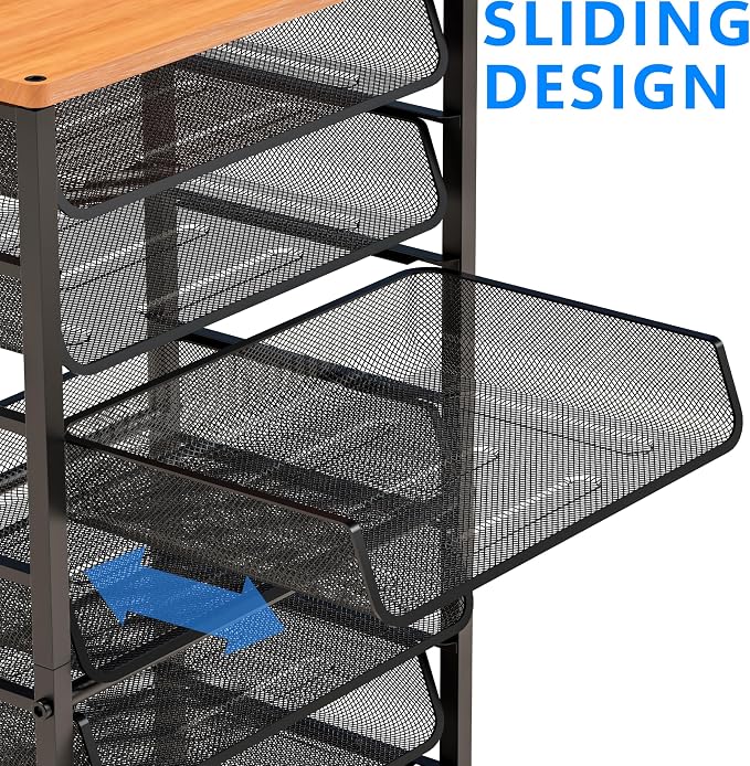 Simple Trending 12-Tier Rolling File Cart, Desk File Organizer with 11 Mesh Sliding Trays, Letter & Legal Paper Storage Rolling Utility Cart for Office Home School, Black