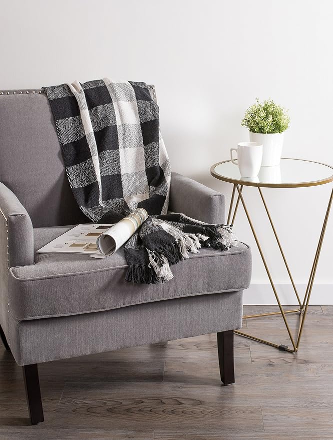 DII Buffalo Check Collection Rustic Farmhouse Throw Blanket with Tassles, 50x60, Black/White (Pack of 2)