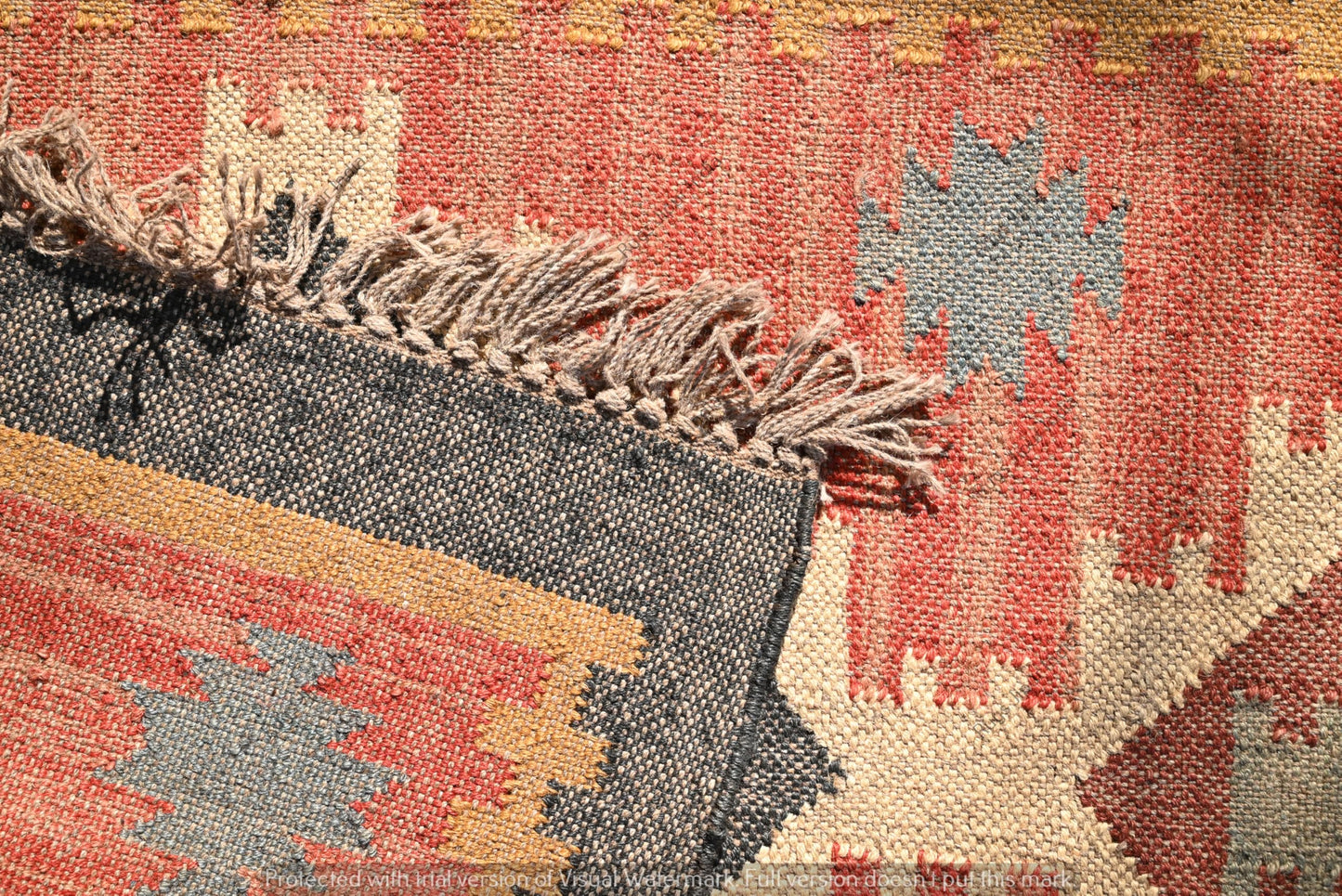 RugsJaipurIndia Handwoven Kilim Wool & Jute Rug - Flatweave Dhurrie Area Rug for Living Room Kitchen Bedroom or Entryway Non-Slip Wool & Jute Rug for Stylish Home Decor