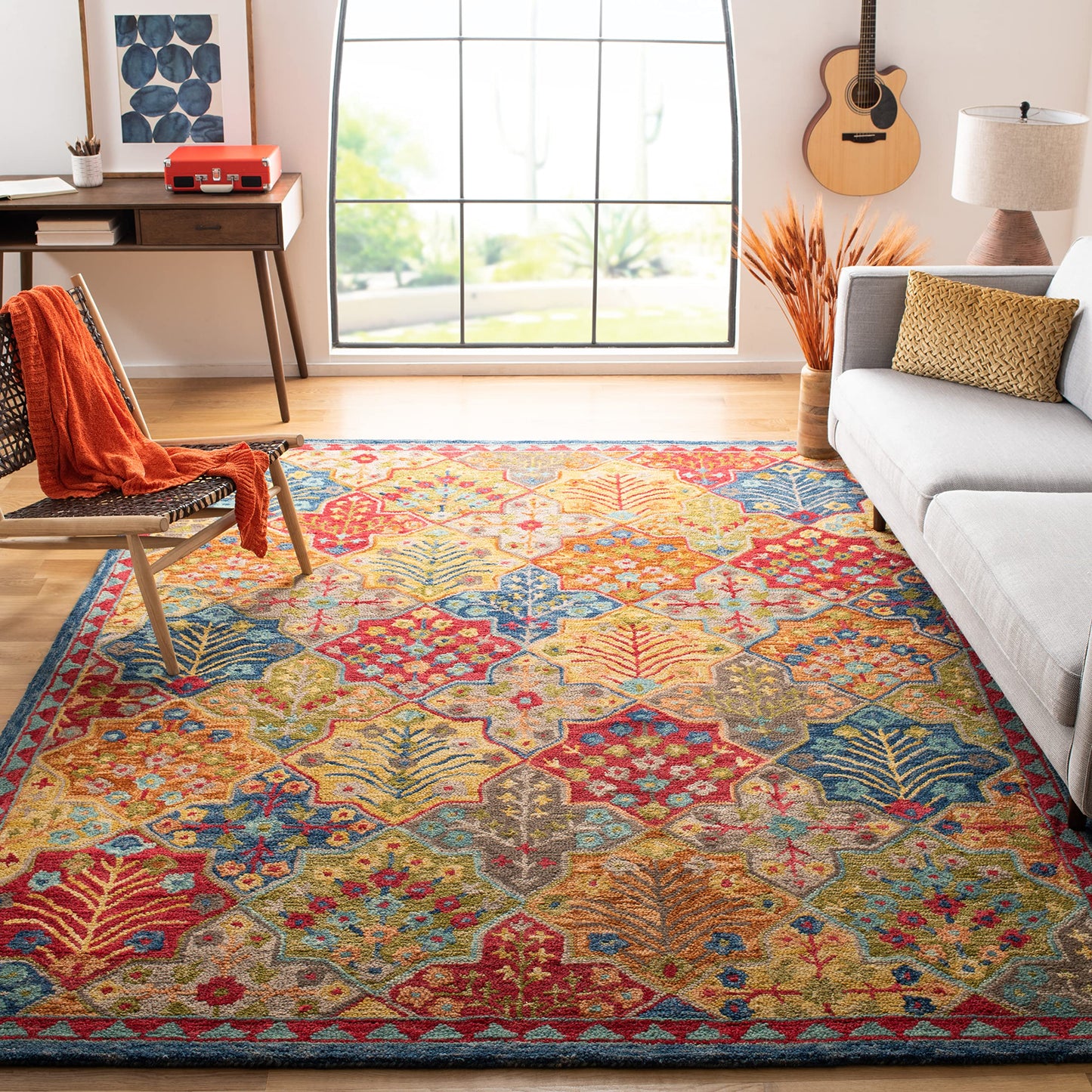 SAFAVIEH Aspen Collection Area Rug - 10' x 14', Blue & Orange, Handmade Boho Wool, Ideal for High Traffic Areas in Living Room, Bedroom (APN514M)