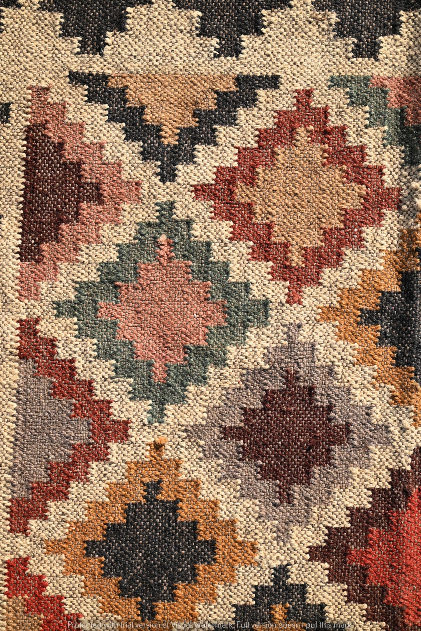 RugsJaipurIndia Boho Kilim Area Rug Wool & Jute Flatweave Handmade Tribal Geometric Rug Southwestern Farmhouse Carpet for Living Room Bedroom Kitchen Entryway 2X3