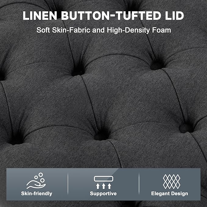 Mangodan 50" Storage Ottoman Bench, Tufted Ottoman with Storage for Living Room, Large End of Bed Ottomans, Modern Entryway Benchs, Window & Bedroom Benches for Foot of Bed (Darkgray)