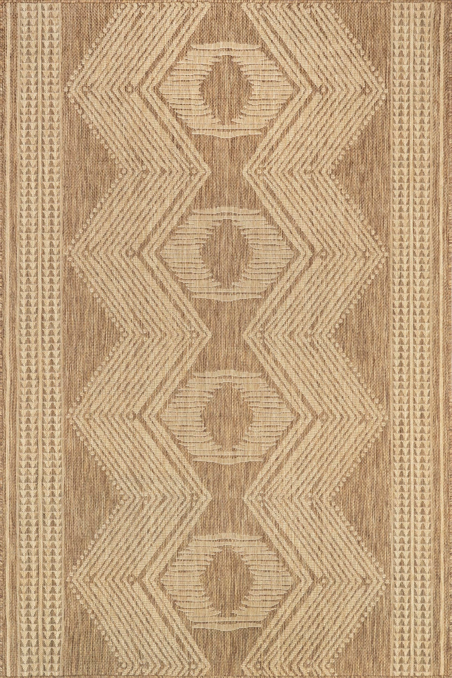 Nuloom Ranya Light Brown/Ivory, 6' 7" x 9', Tribal Geometric, Soft and Cozy, High Traffic, Stain Resistant, Easy Clean, Durable Area Rug for Indoor/Outdoor Patio, Deck, Porch, Garden, Courtyard