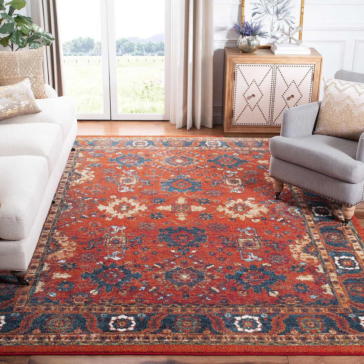 SAFAVIEH Area Rug 8x10 - Vintage Hamadan Collection - Large - Orange & Blue, Traditional Persian Design, Non-Shedding & Easy to Clean, Ideal for Living Room, Bedroom, Dining Space (VTH214C)