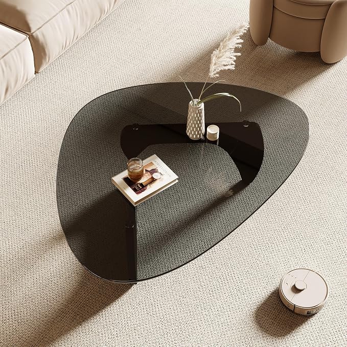 Honyee Morden Coffee Table, 42.5" x 28.5" x 16.1" Triangle Tempered Glass Top for Living Room, Color: Black
