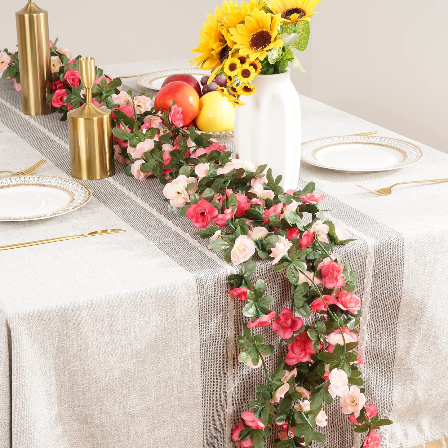 BLEUM CADE 5 Pcs 41Ft Flower Garland Artificial Rose Vines with 5 Pcs 34.5Ft Fake Ivy Vines, Hanging Fake Flower Vines for Wedding Party Valentines Day Christmas Wall Room Decor Aesthetic