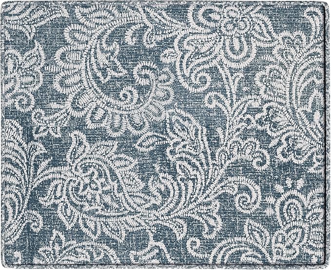 Spatial Order Home Decor | Dinah Collection Modern Storage Ottoman | Ottoman with Storage for Living Room & Bedroom(Blue Denim Jacobean Print)