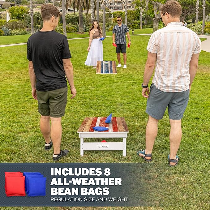 GoSports 4 x 2 ft Resort Collection All Weather Cornhole Boards - Choose Rustic, Beach, White DIY, Blue Stripe, Palms - Regulation Size Set