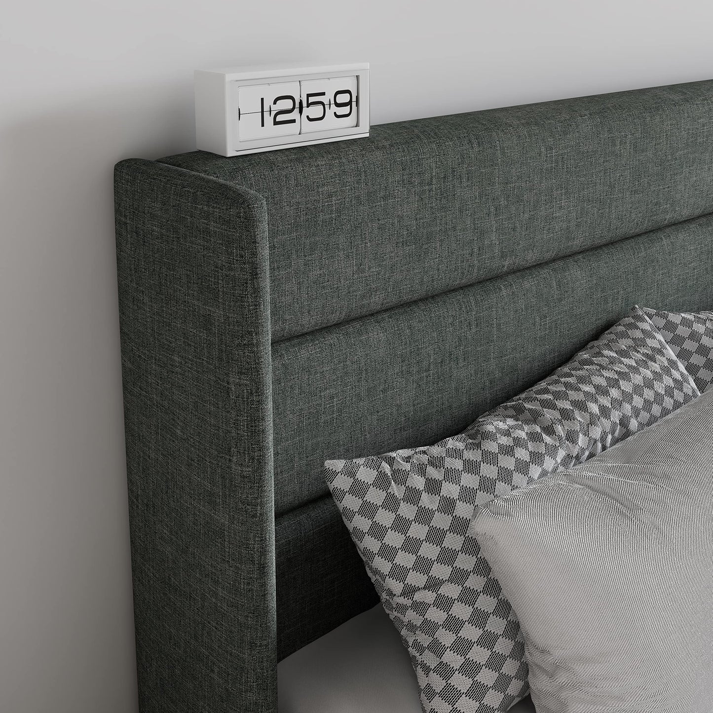 SHA CERLIN Queen Size Lift Up Storage Bed/Modern Wingback Headboard/Upholstered Platform Bed Frame/Hydraulic Storage/No Box Spring Needed/Wood Slats Support/Dark Grey