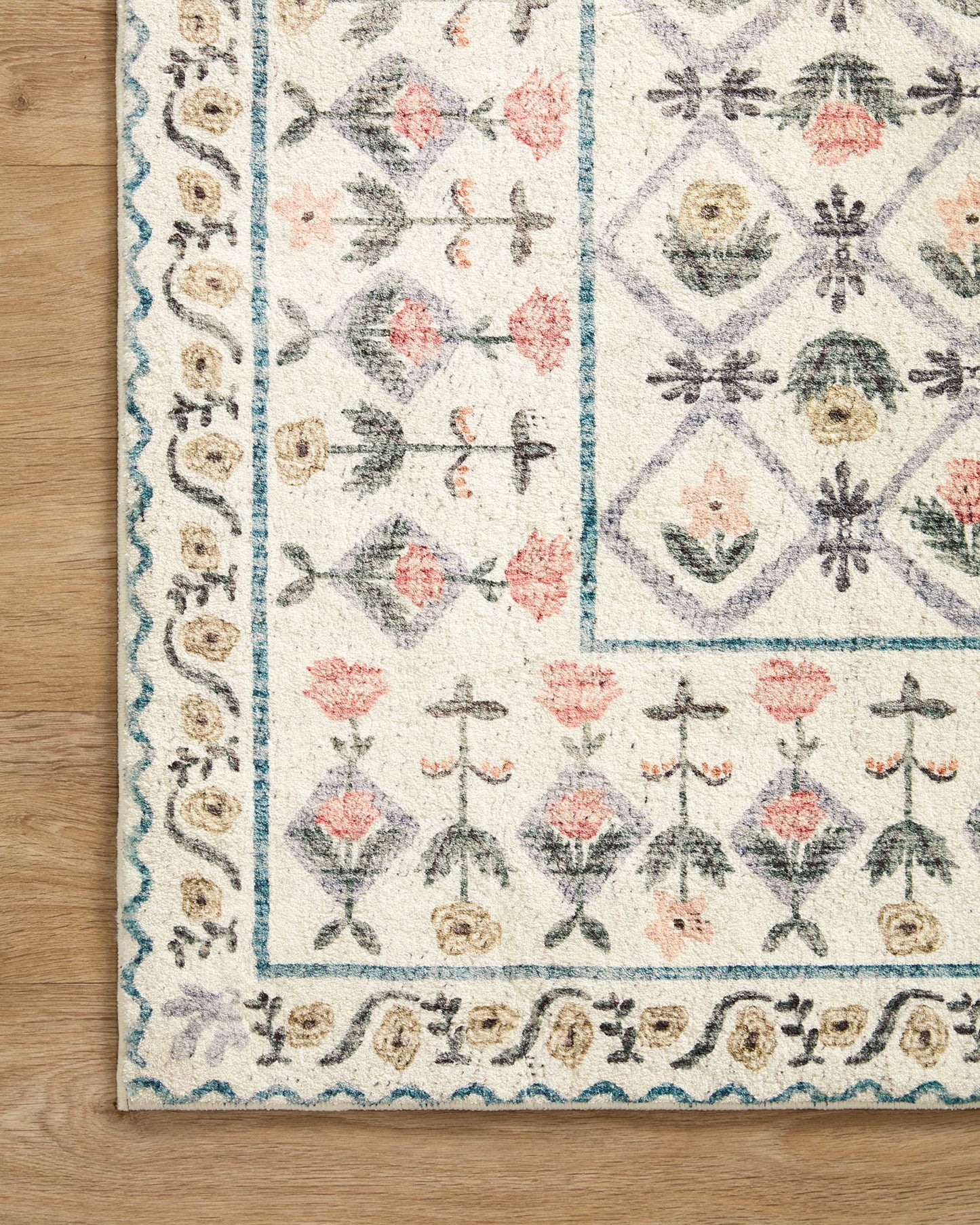 Loloi Rifle Paper Co. Eden Collection EDE-03 Lattice Ivory 7'-6" x 9'-6" Area Rug feat. CloudPile™