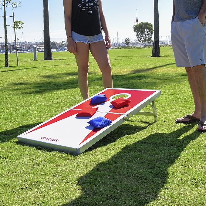 GoSports 4 x 2 ft Aluminum Cornhole Game Sets – Choose LED Lights or Standard - Set Includes 2 Foldable Regulation Size Boards, 8 Bean Bags, & Rules