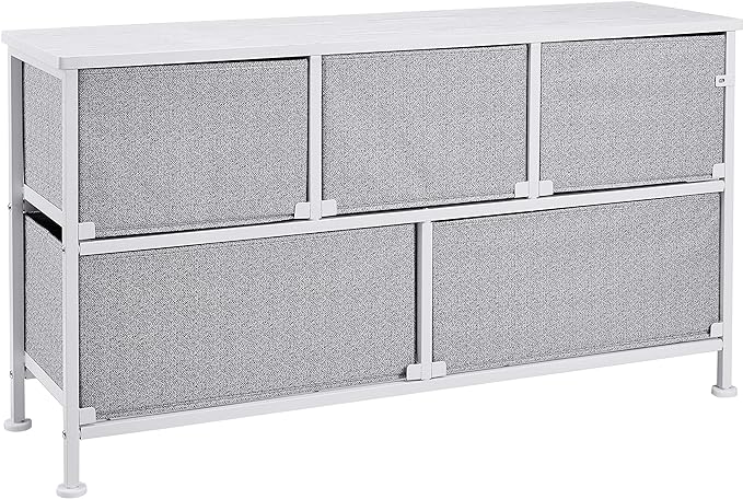 Amazon Basics Extra Wide Fabric 5-Drawer Storage Organizer Unit for Bedroom Closet, White