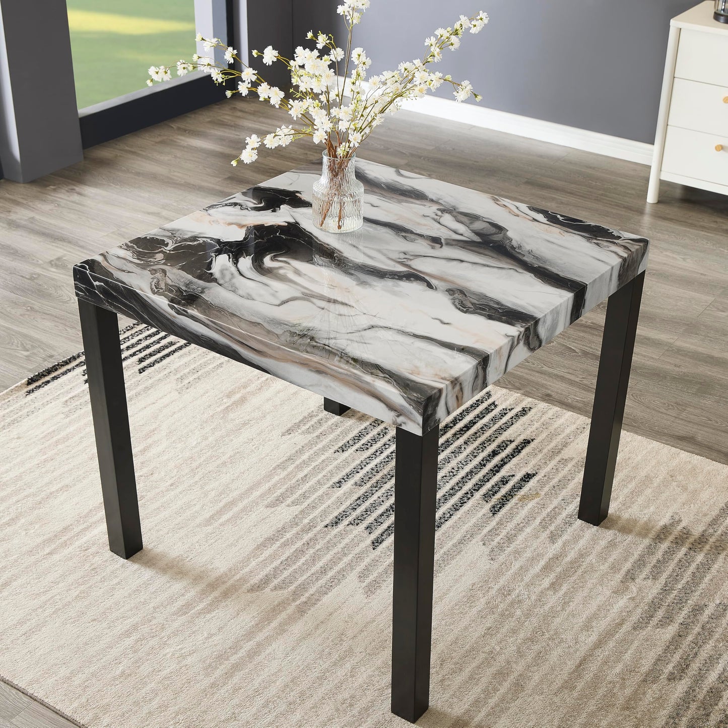 Roundhill Furniture Cavira Modern Faux Marble Counter Height Dining Table with 4 Stools