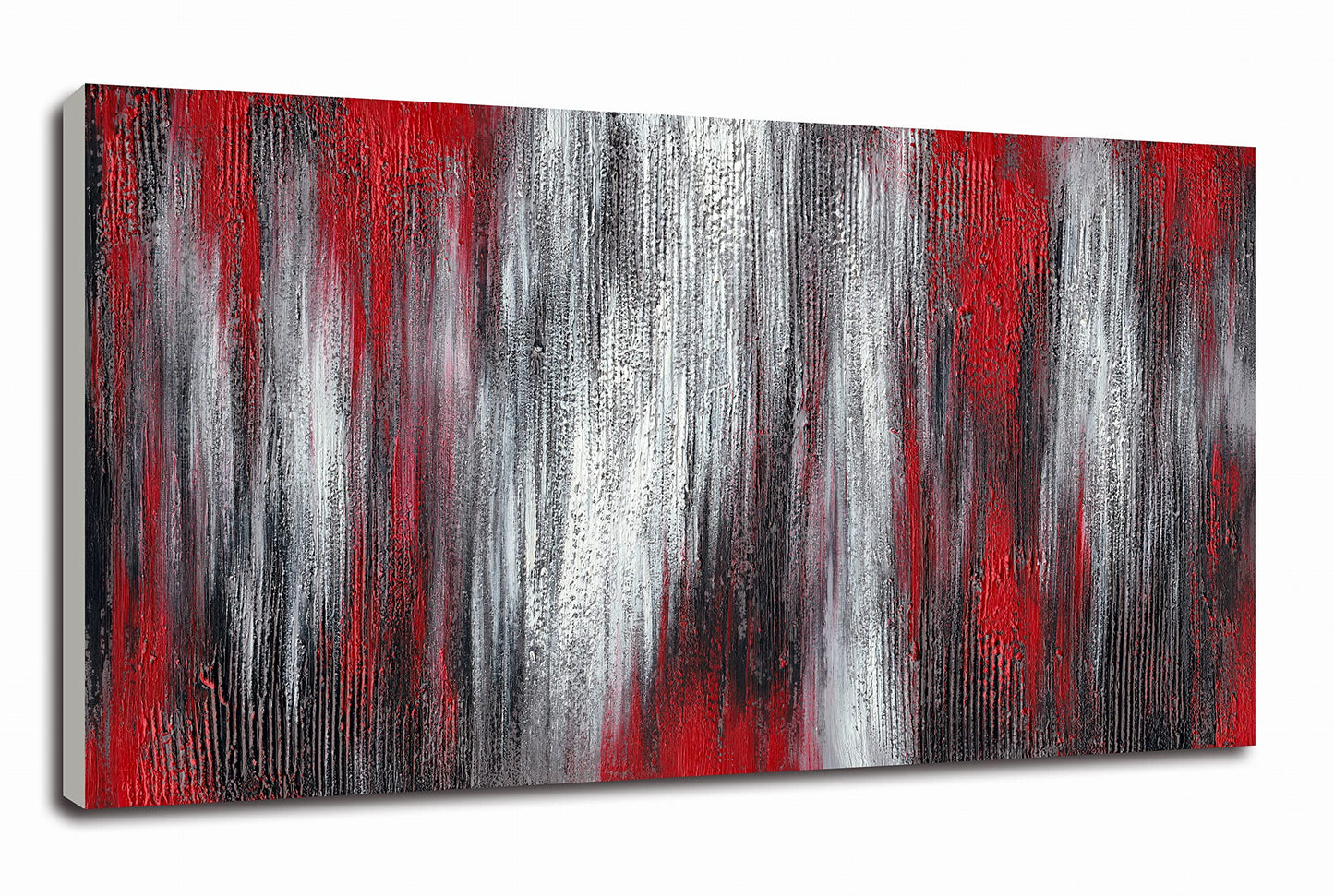 MyArton Textured Red Black White Abstract Canvas Wall Art Hand Painted Modern Decoration Oil Painting Picture Framed Ready to Hang 40x20inch for Living Room Bedroom Office Decor