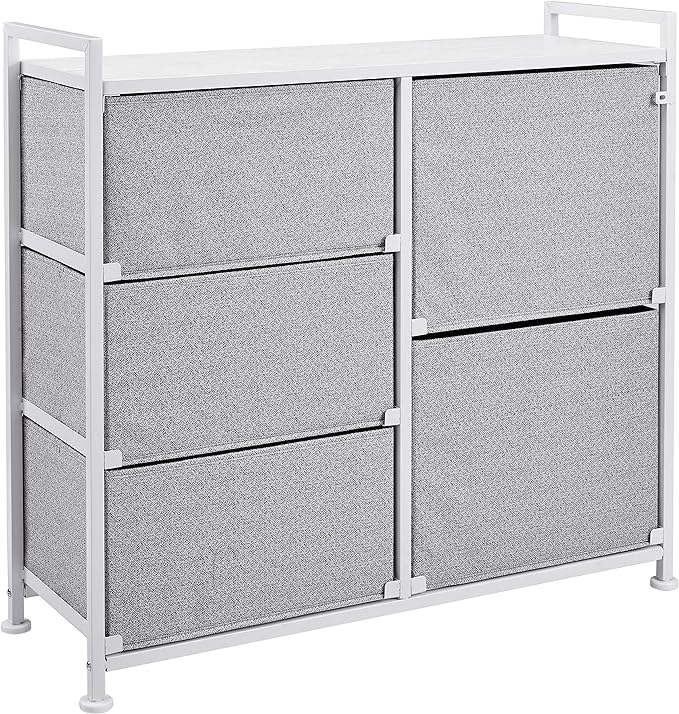 Amazon Basics Bedroom Closet Organizer with 5-Fabric Storage Drawers for Clothes Storage, White
