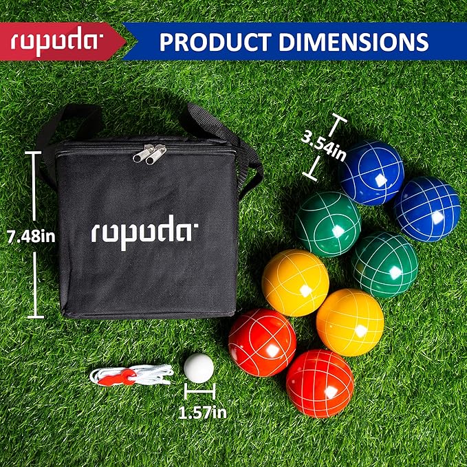 ropoda 90mm Bocce Ball Set with 8 Polyresin Balls, Pallino, Case and Measuring Rope for Backyard/Lawn/Beach/Outdoor, Resin Bocce Ball for Kids Teens Beginners(2 to 8 Players)