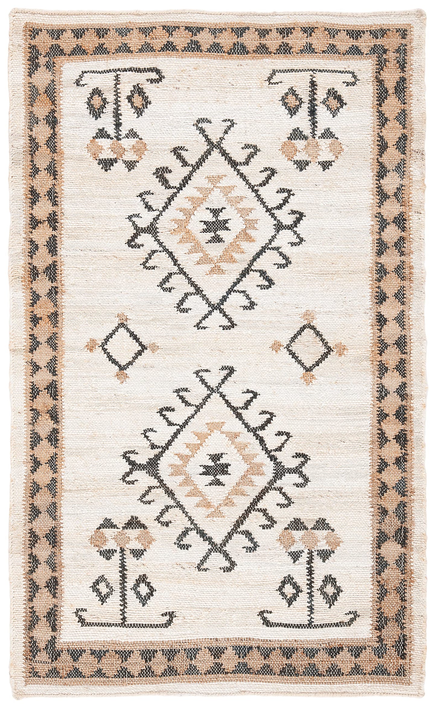SAFAVIEH Kilim Collection Accent Rug - 2' x 3', Ivory & Black, Handmade Flat Weave Jute, Ideal for High Traffic Areas in Entryway, Living Room, Bedroom (KLM762A)